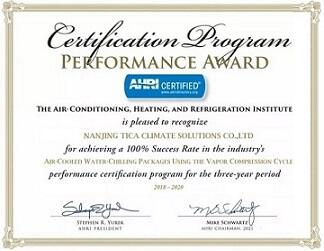 Сертификат AHRI на воздухоохлаждаемые чиллеры TICA