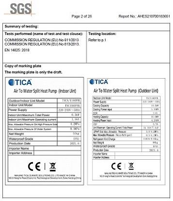 Сертификат SGS на полностью инверторный бытовой тепловой насос TSCA/I160FHL с вертикальным внутренним блоком