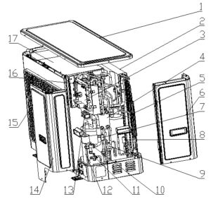Схема наружного блока инверторного теплового насоса типа «воздух-вода», оснащенного двухроторным компрессором